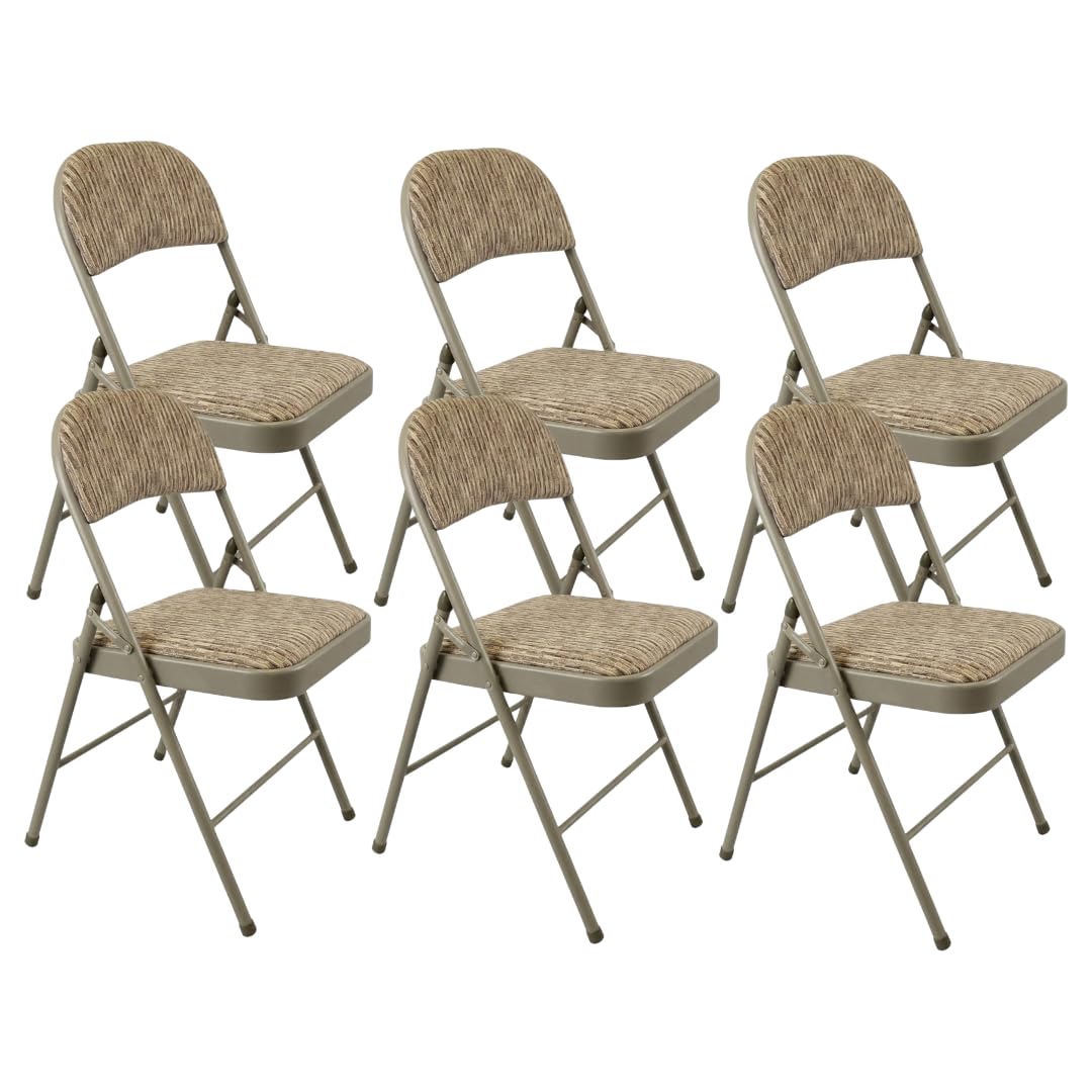 Meta Steel Frame with Fabric Seat Padded Office Work Study Party Dining Folding Chair (6, Beige)