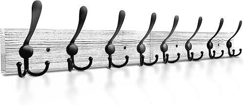 IBosins Perchero montado en la pared, 31-25 pulgadas de largo, perchero colgante de entrada, perchero de madera de metal con 8 rieles rústicos