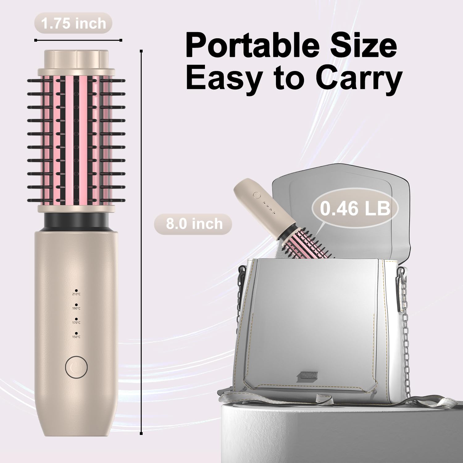 Brosse Thermique sans Fil, Brosse Chauffante Céramique avec 4 Températures Réglables, Portable Rechargeable Fer à Boucler, Brosse Ronde Chauffante pour Coiffante de Voyage