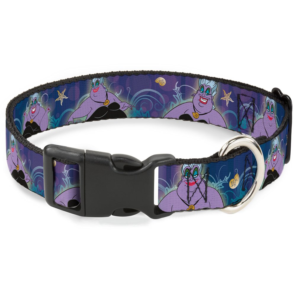 Buckle-Down Plastic Clip Collar - Ursula 4-Poses/Shells/Ivy/Bubbles Purples/Blues - 1/2" Wide - Fits 6-9" Neck - Small