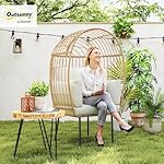 Outsunny Ei-Rattansessel Beige mit Kissen