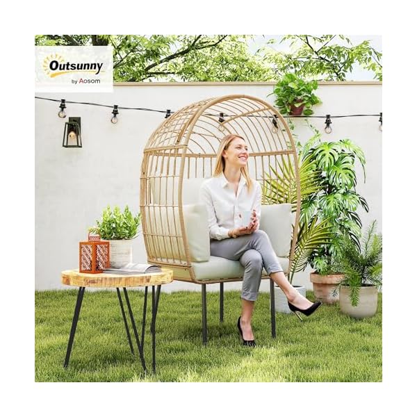 Outsunny Ei-Rattansessel Beige mit Kissen