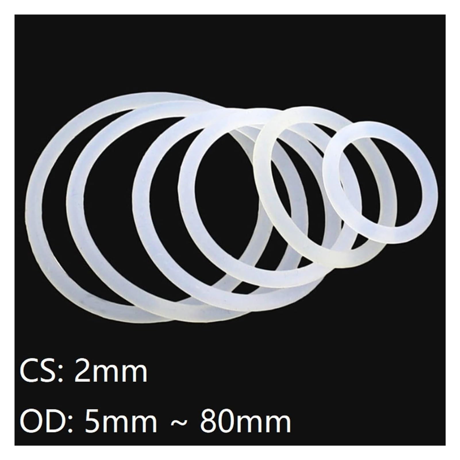 Anillo tórico Kit de juntas tóricas de goma, surtido de 10 piezas de espesor CS 2 mm OD 5~80 mm, junta tórica de silicona de grado alimenticio, arandela impermeable, aislamiento de goma, sello redon