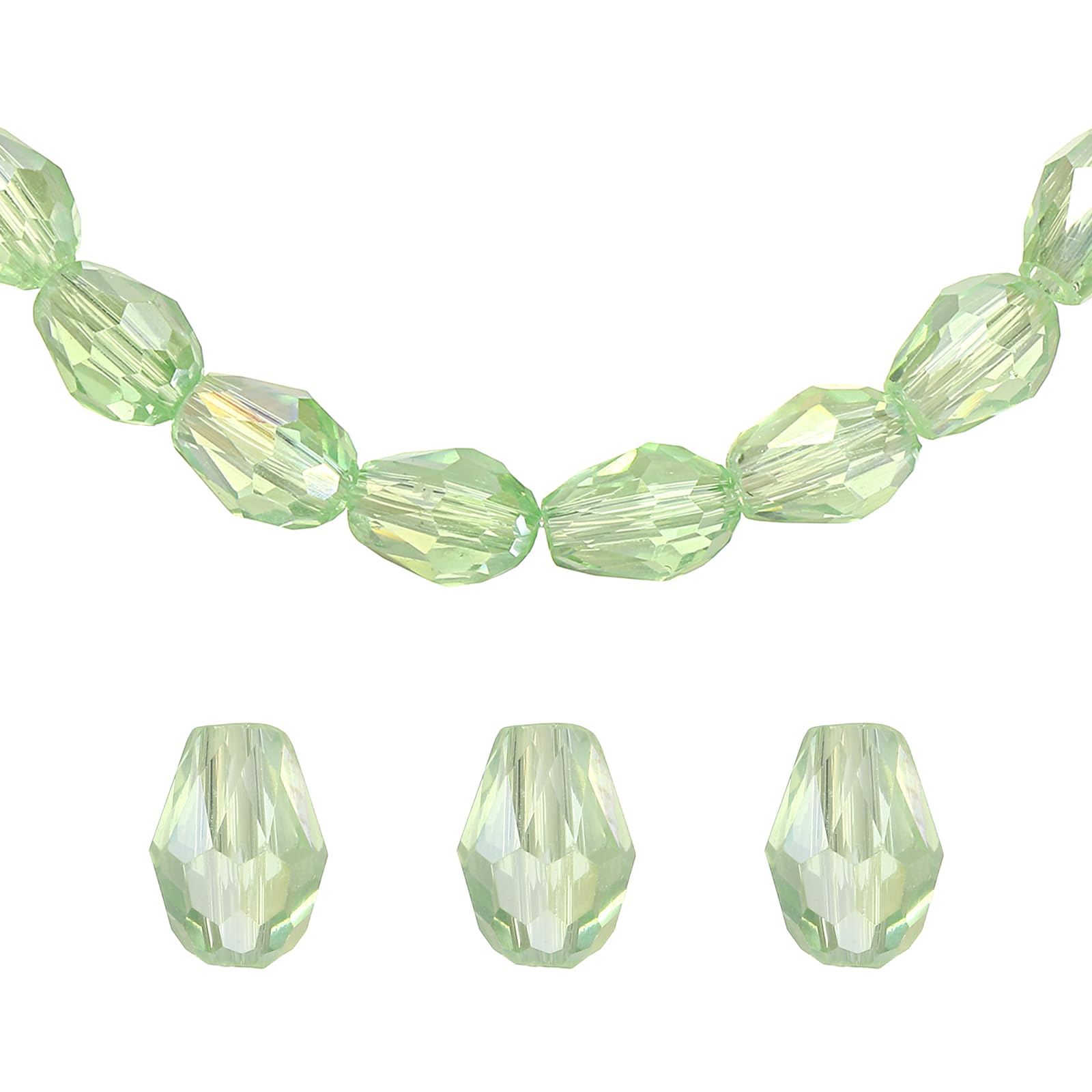 sourcing map 100pcs Teardrop Crystal Glass Beads, 6x8mm Vertical Hole Faceted Glass Teardrop Spacer Beads for Necklace Bracelet DIY Jewelry Making, Shiny Light Green โ image 1