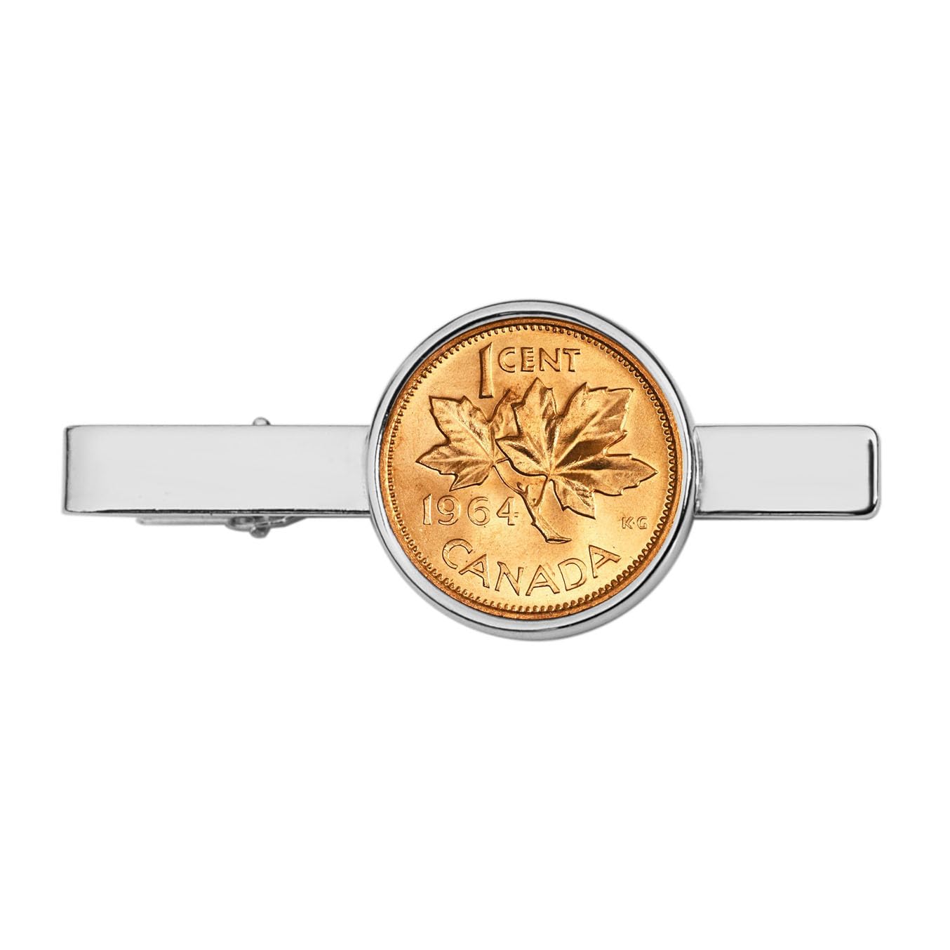 1964 Canada 1 Cent BU Uncirculated Coin Silver Plated Tie Clip Clasp Bar NEW - Maple Leaf