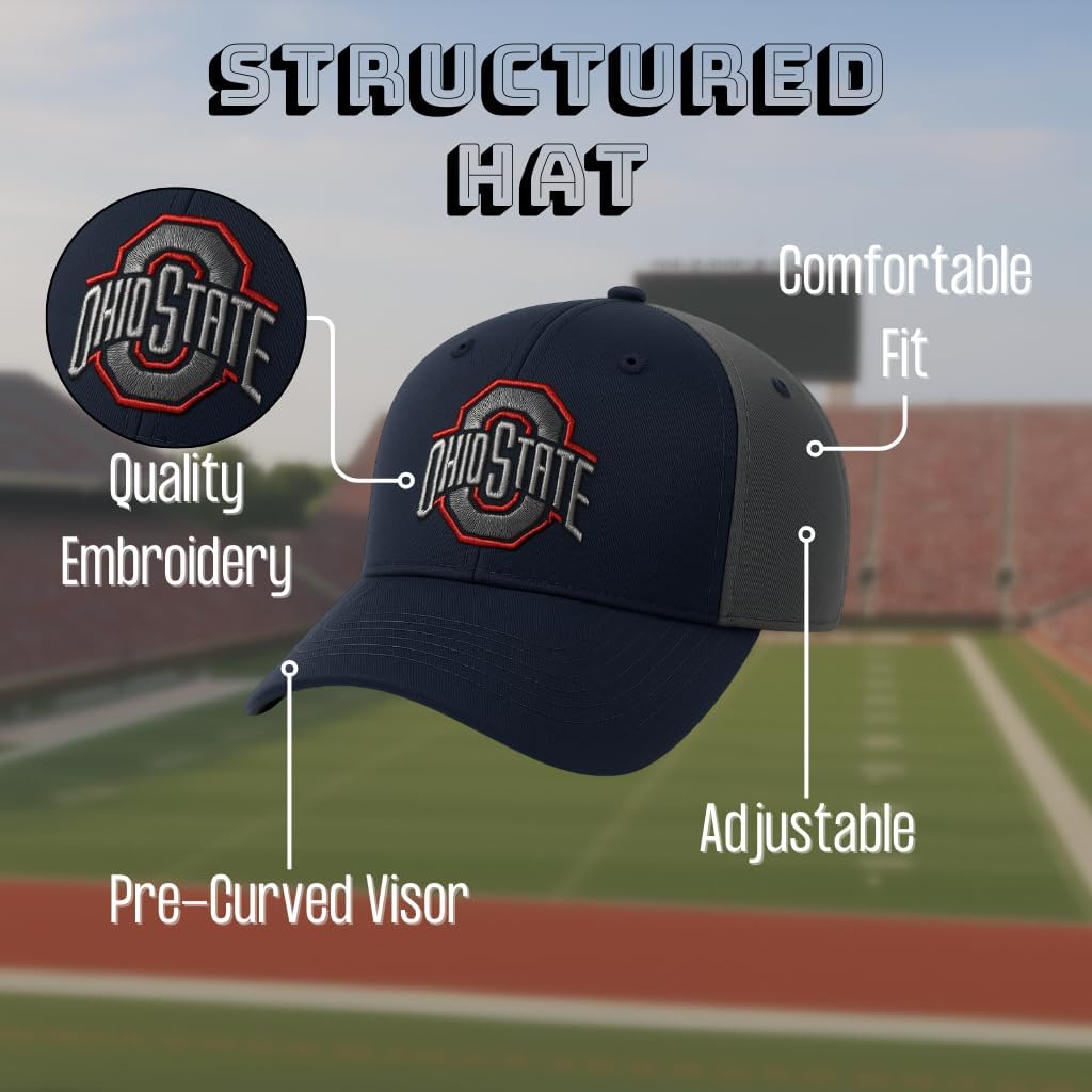 Ohio State Classic Edition Two-Tone Hat Adjustable University Team Logo Embroidered Cap (Black/Gray)