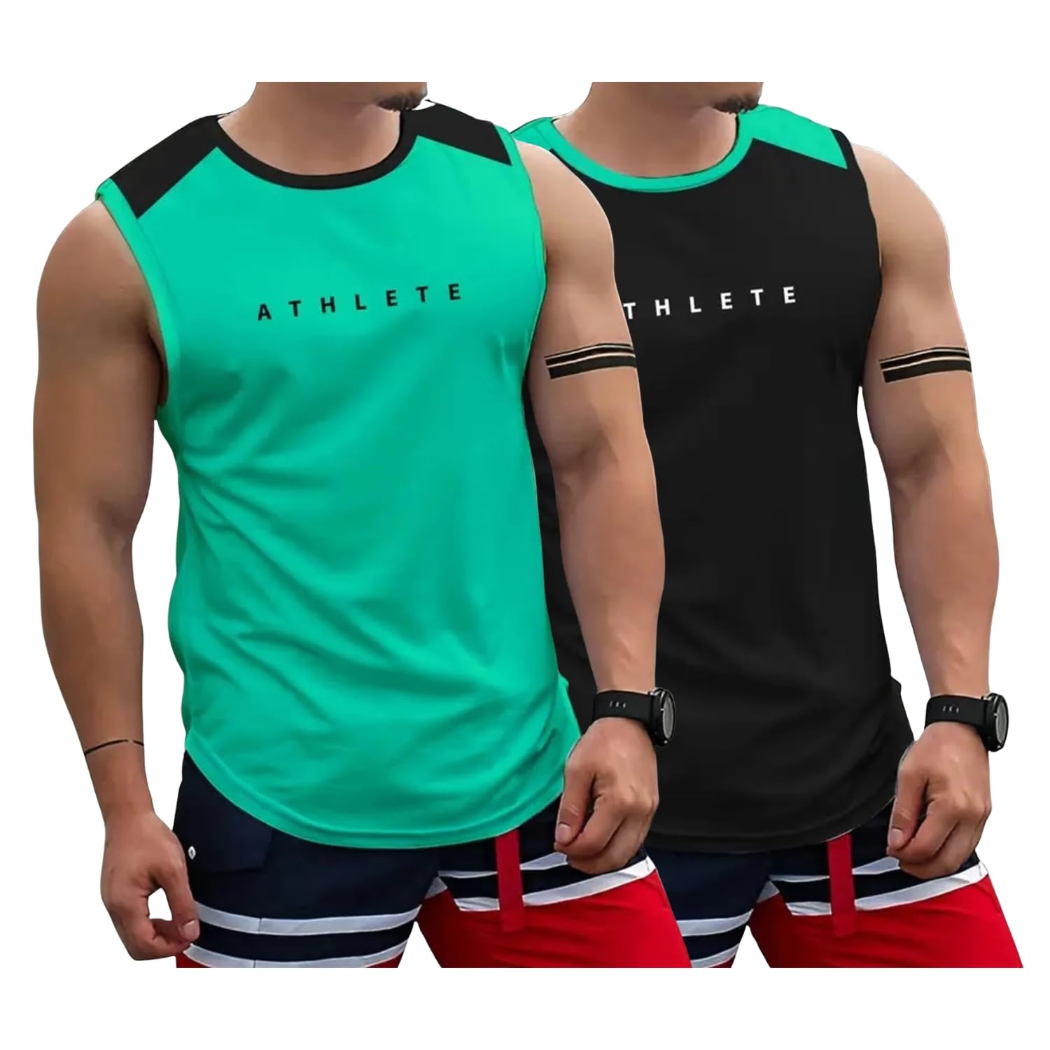 || Mens || Sleevless || Printed Athlete || Polyester || Combo Gym Vest-image-45