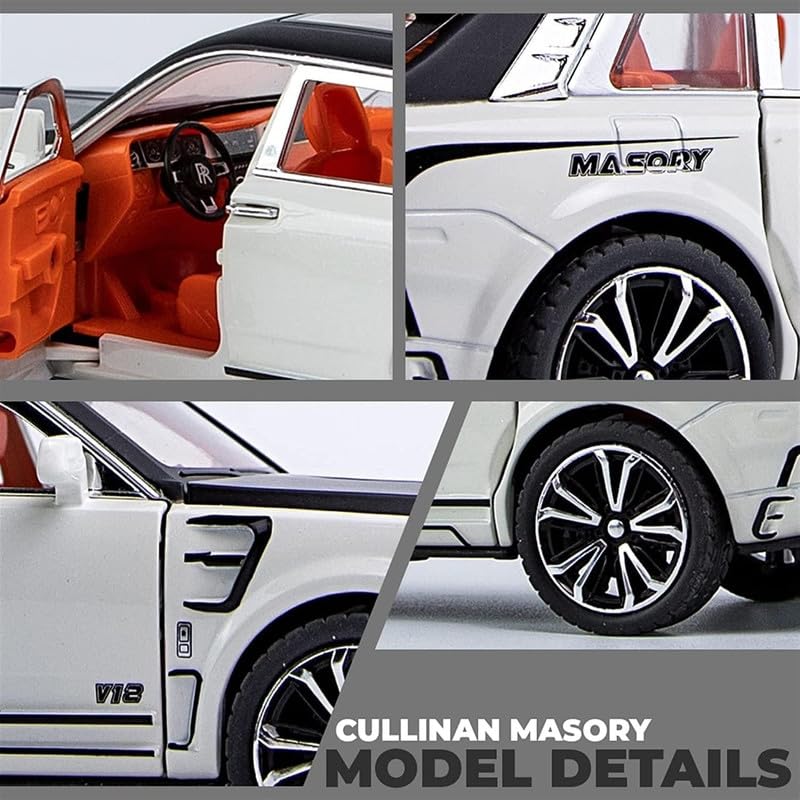 Image of Kids Model 1:32 RR Cullinan Masory Die Cast Metal Car Pull Back Action Opening Doors with Realistic Engine Sound Lights Toy Car Gift for Boys - Whie
