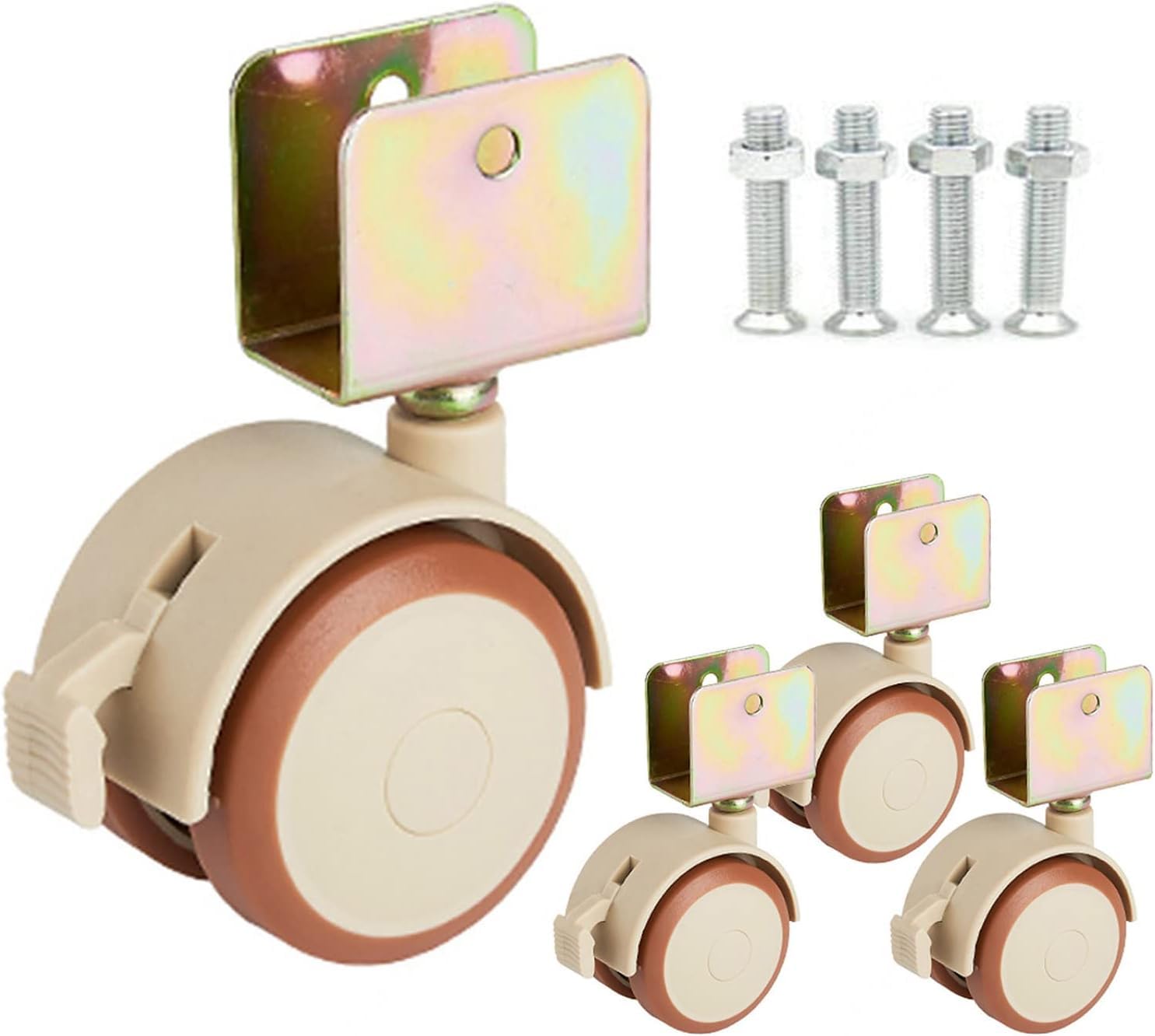 4 pièces roulettes pivotantes avec support en U, roulettes pivotantes pour jardinières, avec frein, pour lit d'enfant, lit bébé, berceau à roulettes (30mm)
