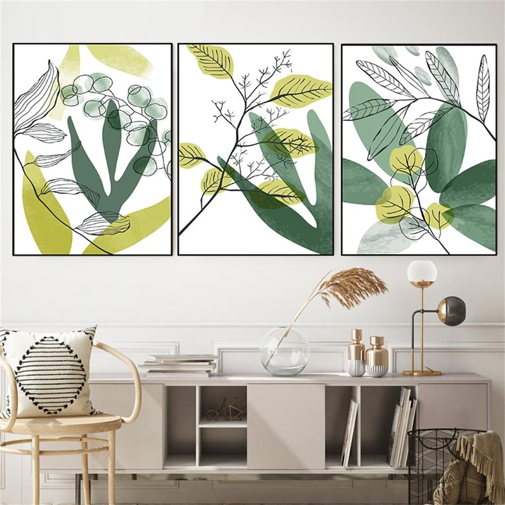 WBYZAC Wall Pictures-Abstract Green Plant Leaves Plants Poster and Print Canvas Painting Nordic Wall Art Pictures for Living Kitchen Room Home Decor-40 * 50cm*3PCS (No Frame)