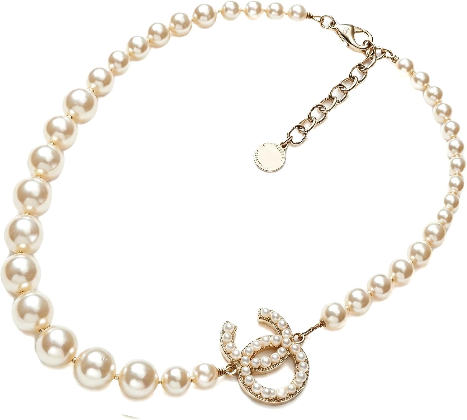 Women's Pearl Necklace with Letter Charm, White, Adjustable Length, for Various Occasions