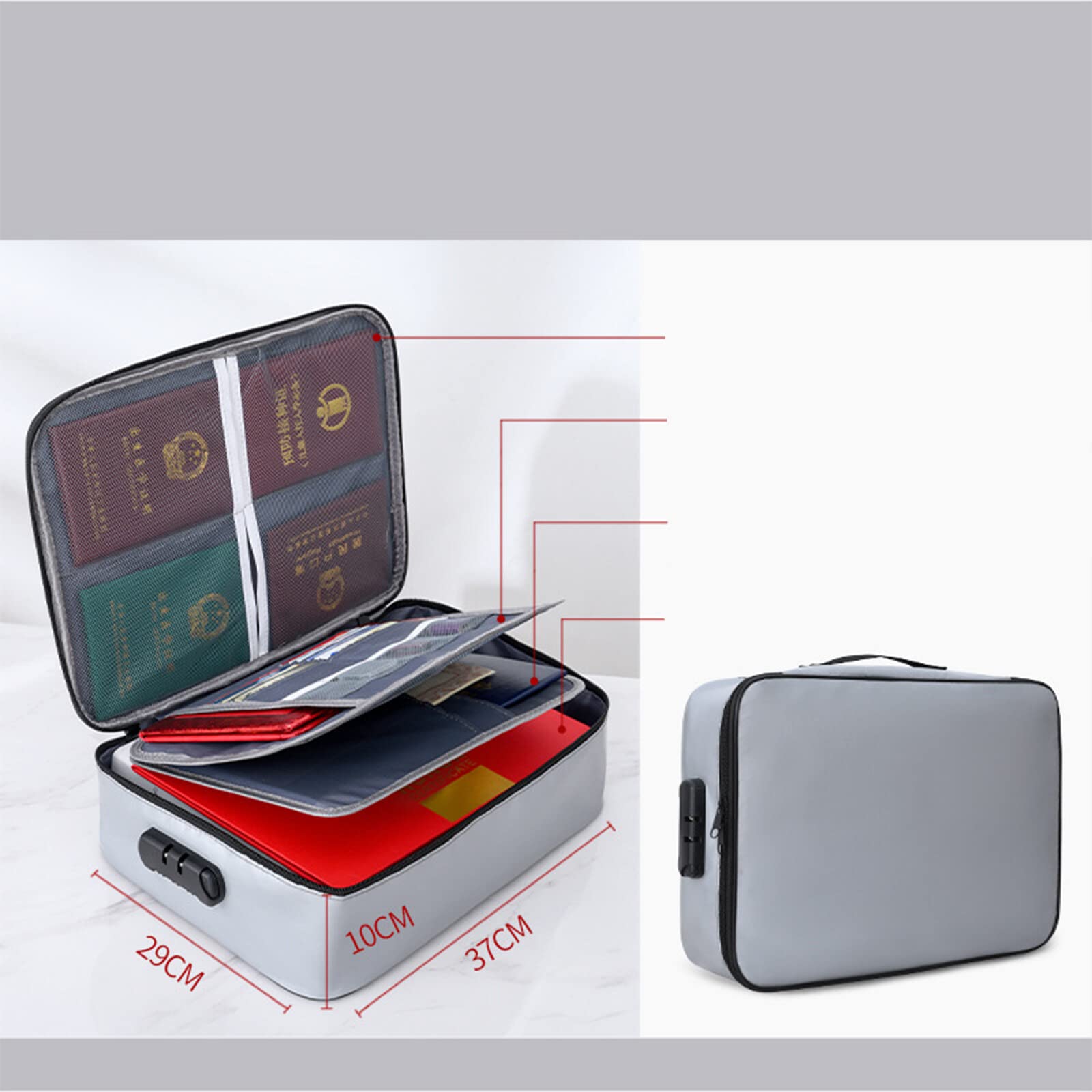 Yuehuamech Fireproof Document Bag Large Capacity Waterproof Fireproof Storage Box Document Box Document Organizer Box with Lock for Legal Files Passport Certificates Cards Album Valuables Jewelry Cash - Image 3