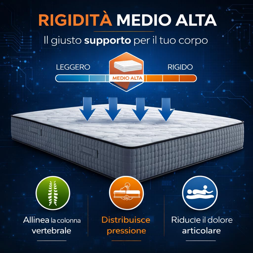 Materasso Matrimoniale Memory Foam 160x190 H25 | Tessuto traspirante | Antiacaro e Anallergico | Antibatterico e Ergonomico | Struttura indeformabile | 100% Made in Italy (Altezza: 25cm, 160x190)