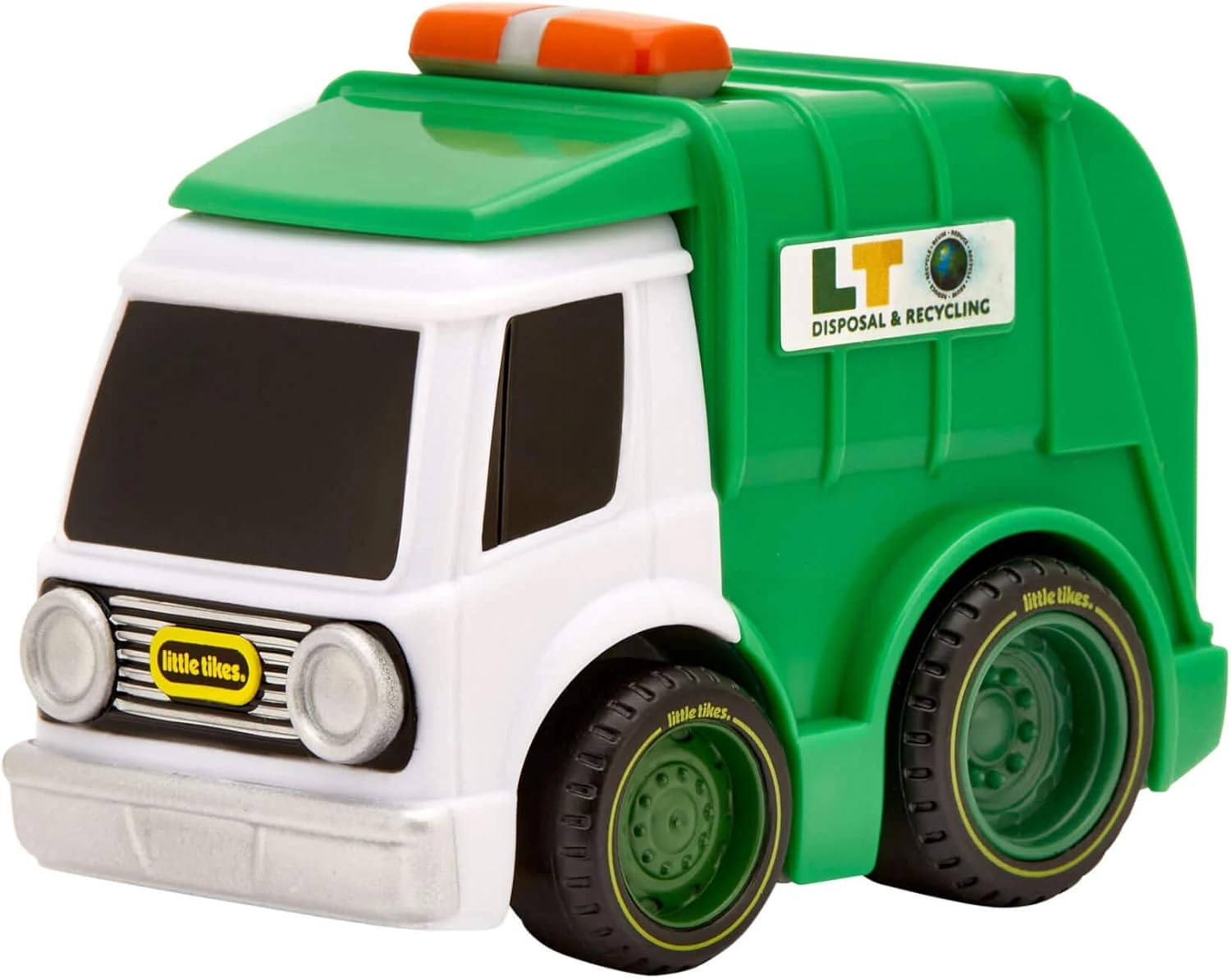 little tikes My First Cars Crazy Fast Cars Serie 4 - Camión de Basura Verde y Blanco - Vehículo de Juguete, alcanza los 15m de Distancia - Diseño Realista, fácil de Usar - Edad: 3+ años