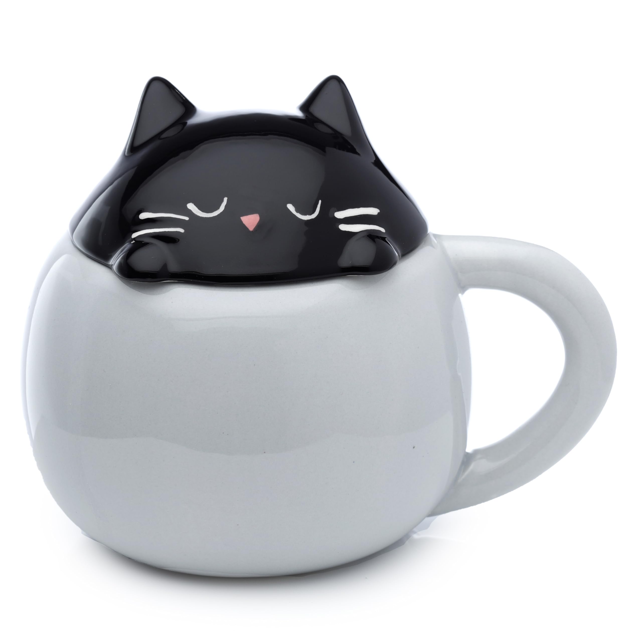 Puckator Feline Fine Cat Peeping Lid Ceramic Lidded Animal Tea Coffee Mug - Funny Home Accessories Cute Gifts for Girlfriend Large Mugs for Men Women Hot Drinks Cute Cups Presents Secret Santa Gift