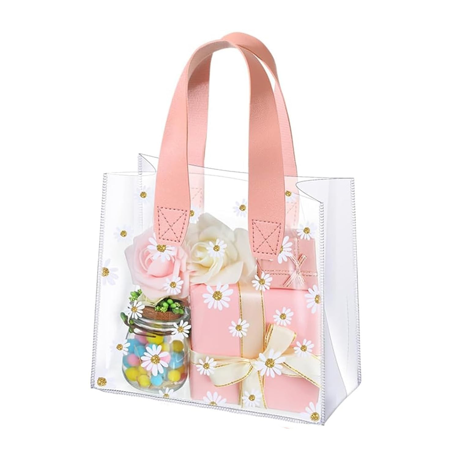 NEERA Luxury Transparent Bag with Leather Handle – Elegant Hamper | Shopping & Carry Bag for Weddings | Birthdays | Festivals & Special Occasions(Pink Color) (1)-image-45