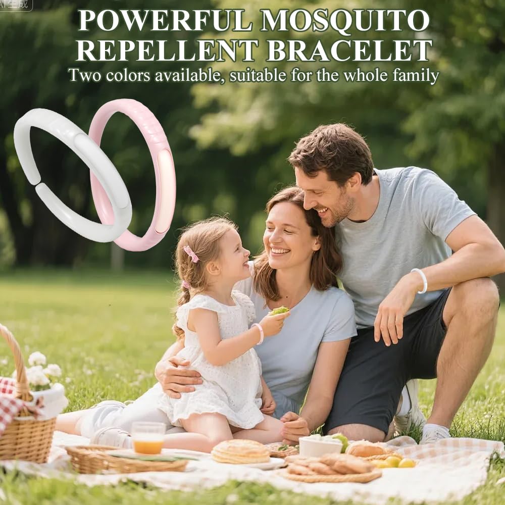 Bracciale repellente per zanzare, Braccialetto Zanzare con olio essenziale, Morbido e regolabile, adatto a tutta la famiglia per essere indossato sia all'interno che all'esterno, 2 Pezzi