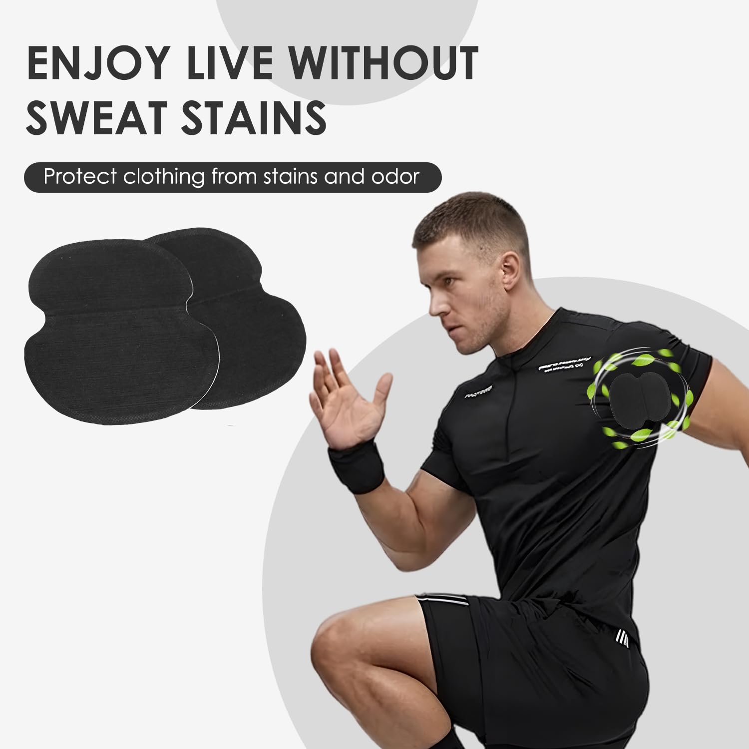 Almohadillas de sudor de 60 pcs, almohadilla de sudor absorbente de axila negra no tejida, adhesivo extra fuerte para hombres, camisas de mujeres, blusas