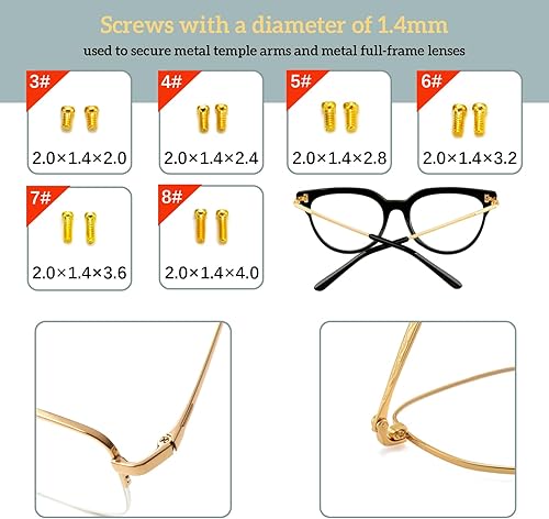 Miniatura 3 de Kit de reparación de lentes YEEMO - Kit de reparación de lentes con tornillos (dorado), almohadillas para la nariz para gafas, juego de