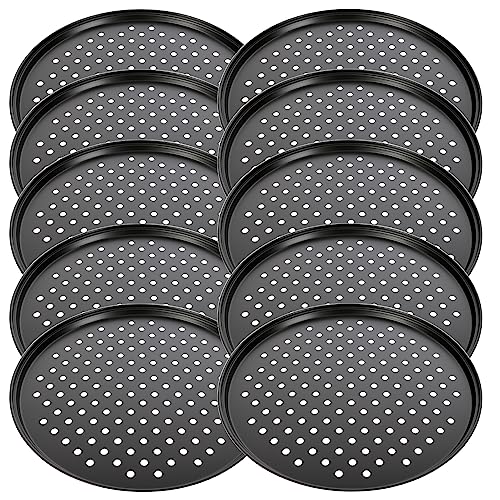 Schramm® 2, 4 ó 10 bandejas de pizza redondas perforadas ø 33 cm seleccionables con y sin soporte Bandejas de pizza redondas con revestimiento antiadherente Juego para hornear pizza, Talla:10 Stück