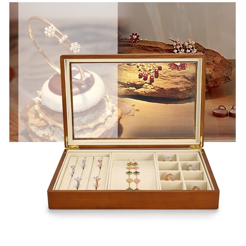 Jewelry Box Organizer Multifunctional Jewelry Box Wooden Jewelry Storage Box Microfiber Ring Display Tray Bracelet Storage Box Jewelry Organizer Small (F)