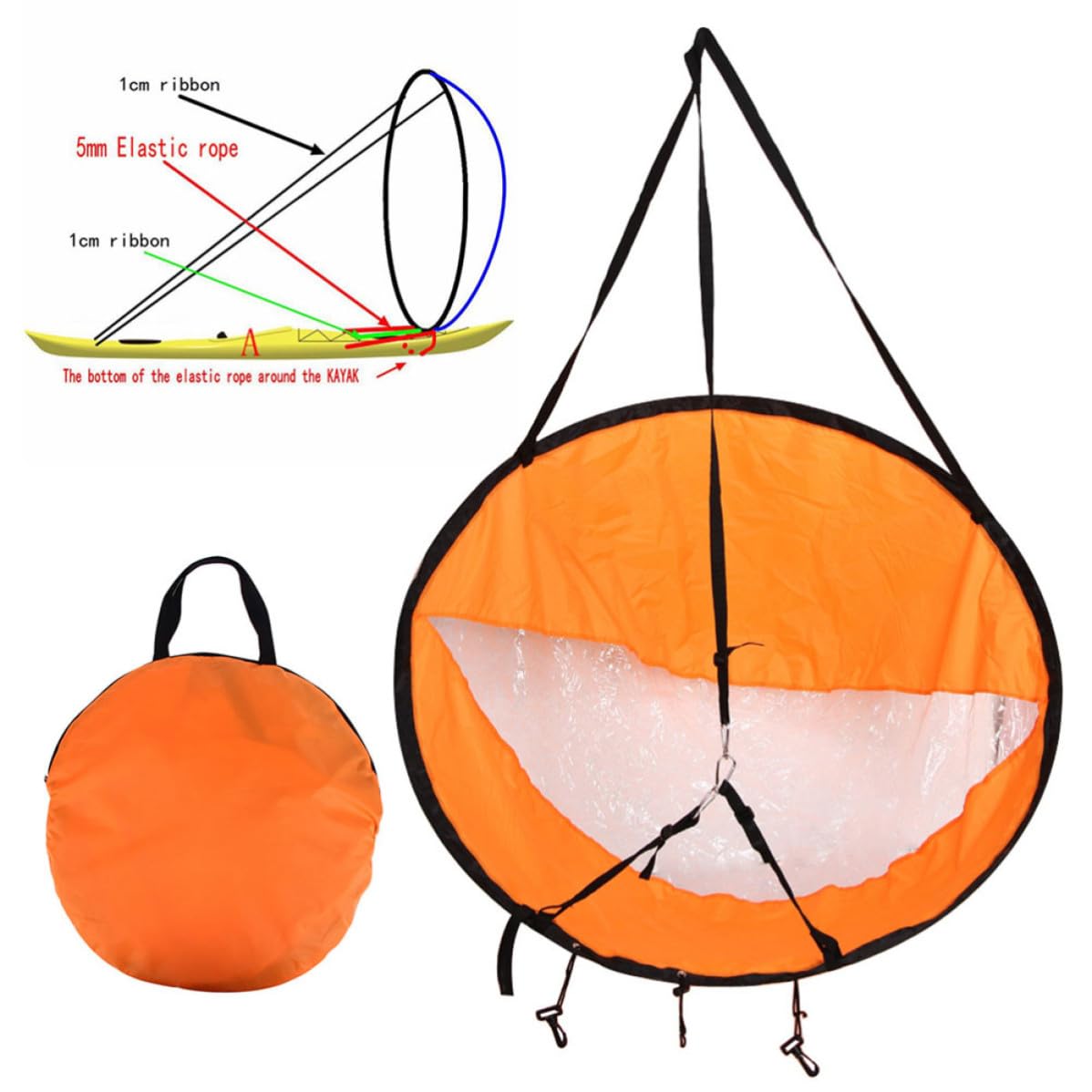 Vela de Kayak Plegable Vela de Viento para Kayak y Tabla de Paddle Surf, Poliéster Tafetán Naranja, Costuras Triple Reforzadas, para Navegación al Aire Libre