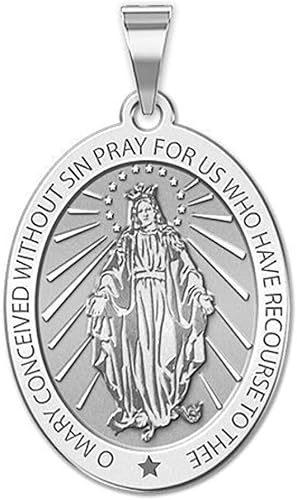 PicturesOnGold.com Colgante ovalado con medalla milagrosa, 12 pulgada x 23 pulgadas, plata de ley, Plata esterlina