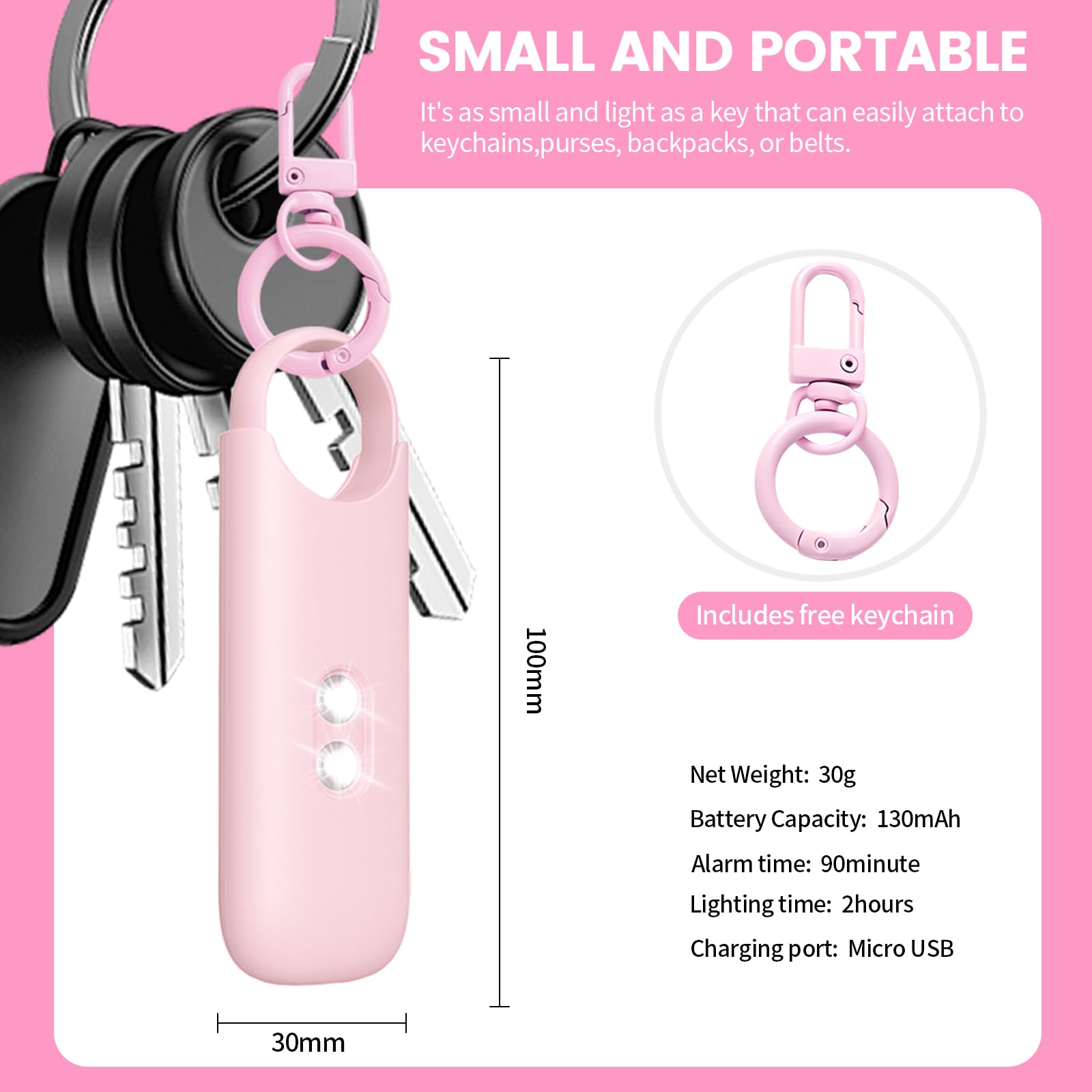 Allarme personale,Sirena di emergenza,Portatile allarme personale,Allarme Portachiavi di Emergenza,130dB,dispositivi allarme di Emergenza per bambini,donne,anziani