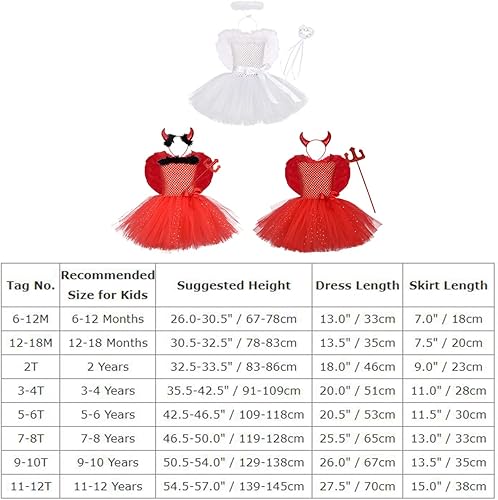 Miniatura 7 de IBTOM CASTLE Disfraz de ángel y diablo para niña, falda tutú y alas de ángel y halo de ángel, disfraz de Halloween
