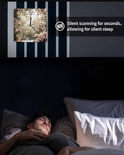 Miniatura 6 de Pink Rose Spring Floral Wooden Wall Clock Silent Non Ticking, Summer Roses Flowers Farmhouse Square Wall Clock Battery Operated, Decor Clock for