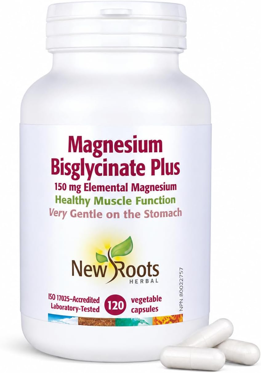NEW ROOTS HERBAL | Magnesium Bisglycinate Supplement Plus L-Taurine - Dual Action Formula for Optimal Absorption (120 Capsules) | 150 mg Elemental Magnesium Supports Healthy Muscle Function