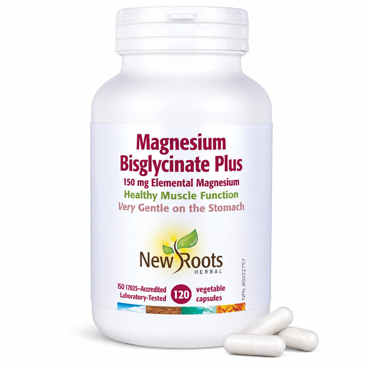 New Roots Herbal Magnesium Bisglycinate Plus, 120 Veggie Capsules 60-Day Supply - 150mg Elemental Magnesium, Supports Active Living, Non-GMO, Gluten-Free, Gentle on Digestion with Superior Absorption