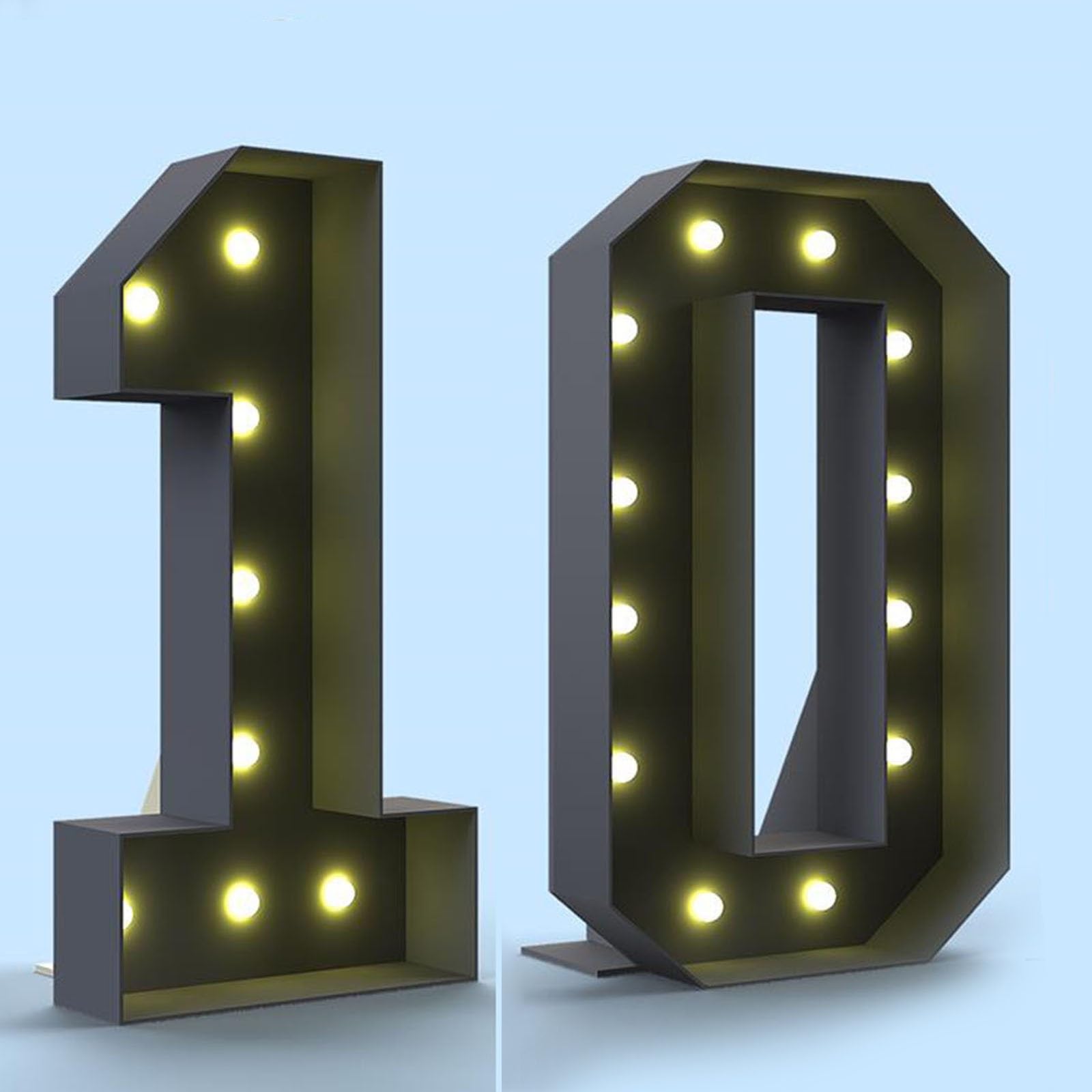 SQWHIIY Marquee Light Up Numbers 4FT DIY Marquee Numbers LED Indoor Lights Numbers for 20th 30th 40th Birthday Decorations Anniversary Party Decor Foam Board Kit (Color : Black, Size : Number 10)