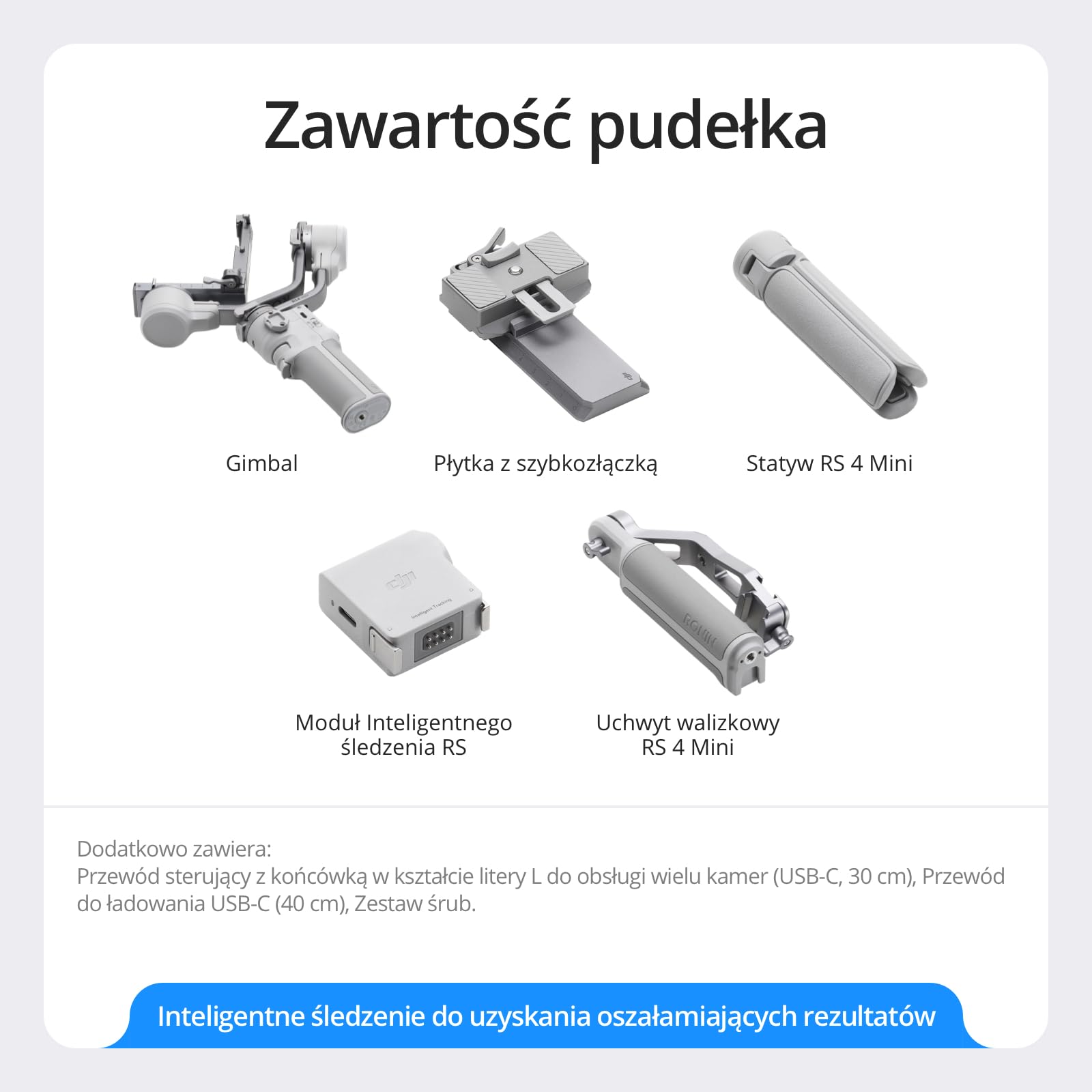 DJI RS 4 Mini Combo, stabilizator gimbala, Canon/Sony/Nikon/Fujifilm | Moduł inteligentnego śledzenia, uchwyt walizkowy, wbudowane pionowe nagrywanie 3. generacji, Ulepszone wyważanie Teflon