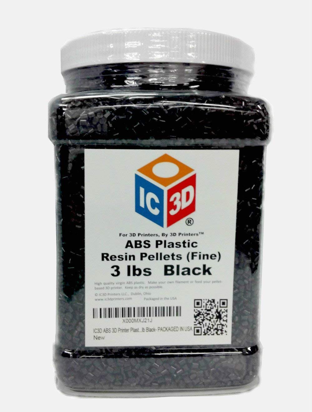 IC3D ABS 3D Printer Plastic Resin Pellets 3lb Black 100% Virgin - Packaged in USA