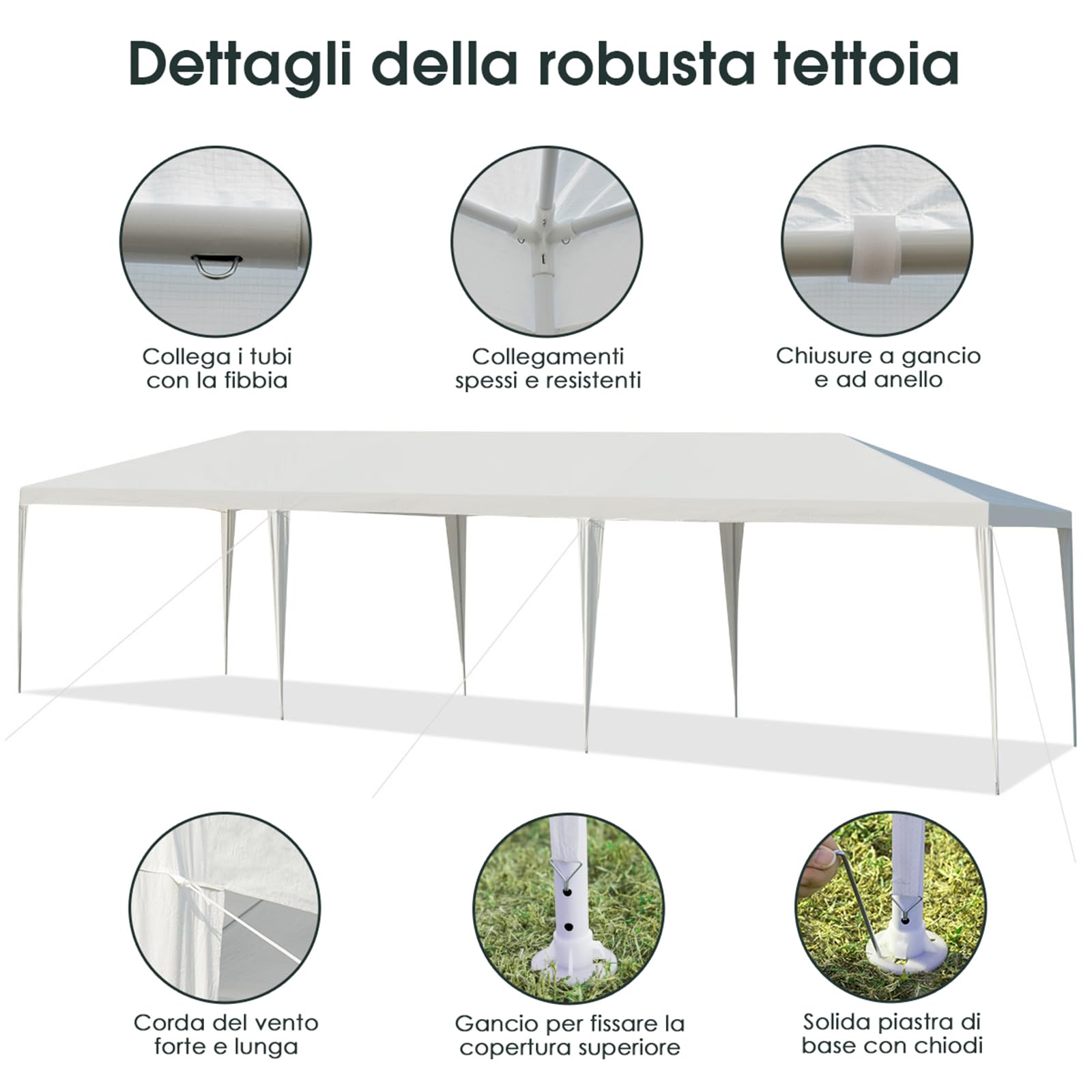 COSTWAY Gazebo da Giardino 3 x 9 m, Tendone per Feste con Struttura in Metallo, Impermeabile e Protezione UV, per Feste, Barbecue, Giardino e Spiaggia (3 x 9 m)