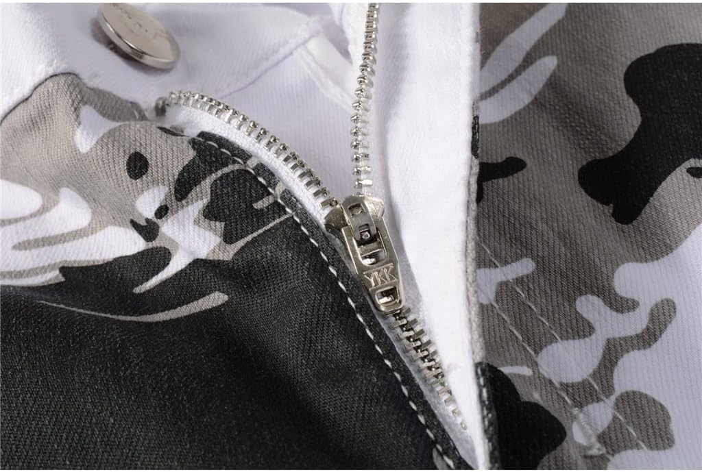 Camouflage Printed Jeans Men's Casual Elastic Cotton Slim Fit Denim Pants