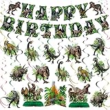 NICOWARM Dinosaur Birthday Party Decorations Set - Includes Pre-assembled Happy Birthday Banner, Dinosaur Hanging Swirl, Honeycomb Centerpiece for Table, Party Supplies for Home, School