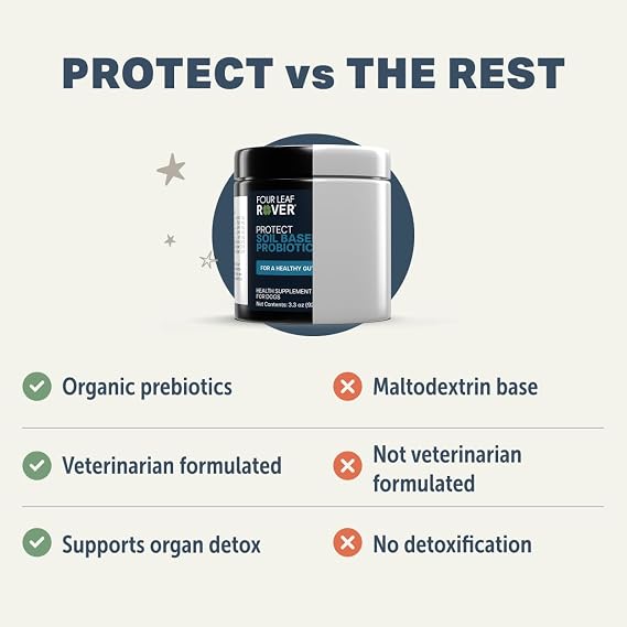 Four Leaf Rover Protect - Probiotics for Dogs - Veterinarian Formulated - with Natural Prebiotics and Antioxidants - Detoxification & Gut Health - 30 Day Large Dog Supply