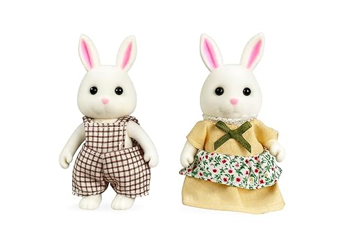 Family White Rabbit Figures — Set of 2 Collectible Flocked