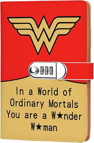 ZWYQWN Regalo inspirado en la Mujer Maravilla, cuaderno de bloqueo de combinación de cuero de superhéroe para mujeres y niñas, amantes de las