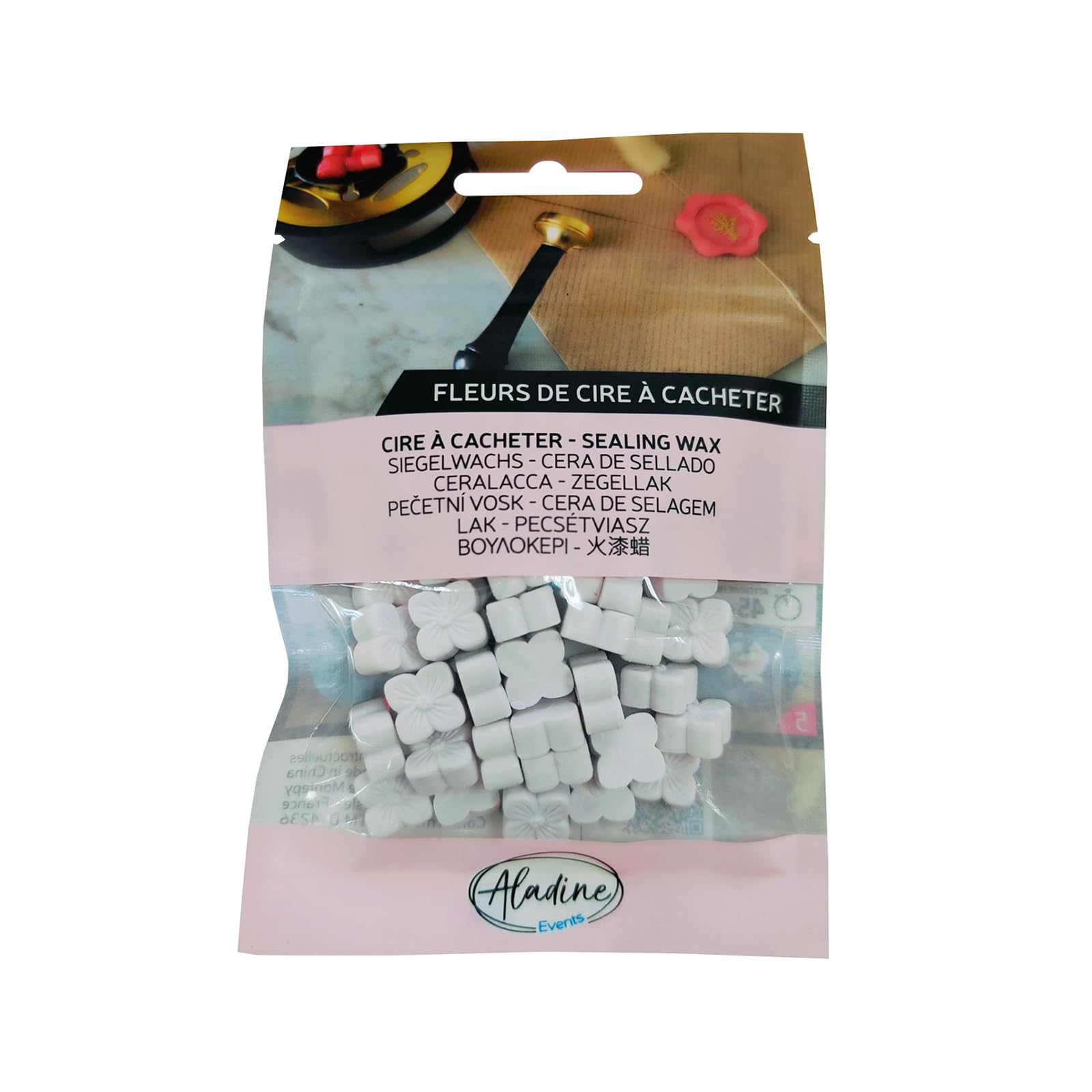 Aladine - 60 Sealing Wax Beads - Matte White - for Making Wax Seal - Wax Flowers - for Weddings, Births, Letters, Mails, Menus & Gifts - 72607