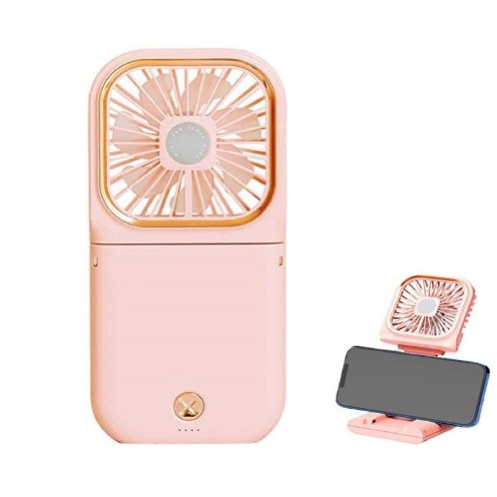 wssskd Portable Mini Fan,Handheld Fan,3 Speeds Wind Adjustable,Neck Fan,Wearable Folding USB Fan with Battery Rechargeable,with Cell Phone Stand,USB Charging,for Home,Office,Travel Pink