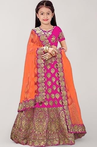 Girl's Satin KD Designer Heavy Work Semi-stitched Lehenga Choli Indian Etheric Wear, 2-16 Years