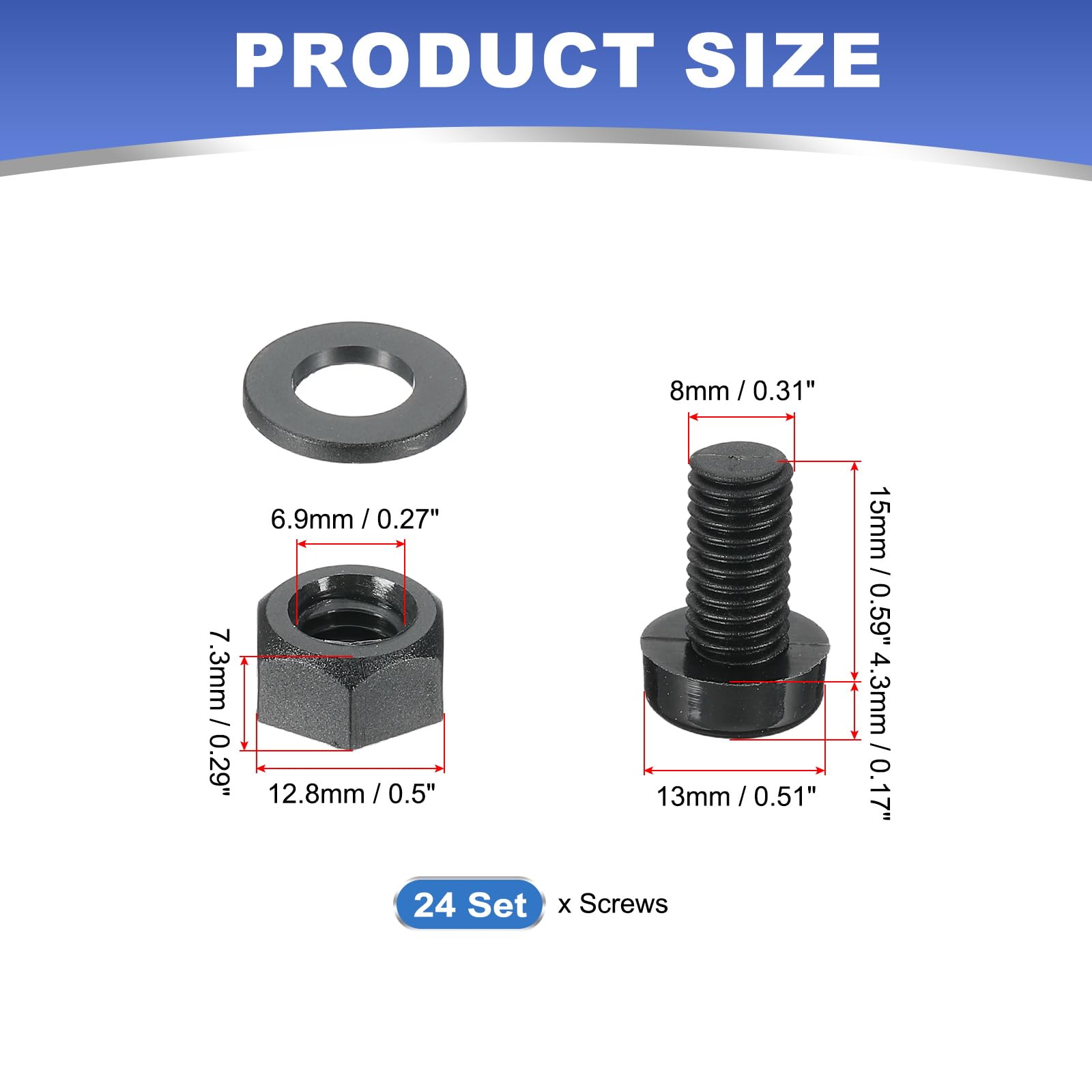 PATIKIL M8x15mm Black Nylon Bolts Plastic Nuts Full Thread Head Screws, 24 Pcs, M8*15mm - Image 2