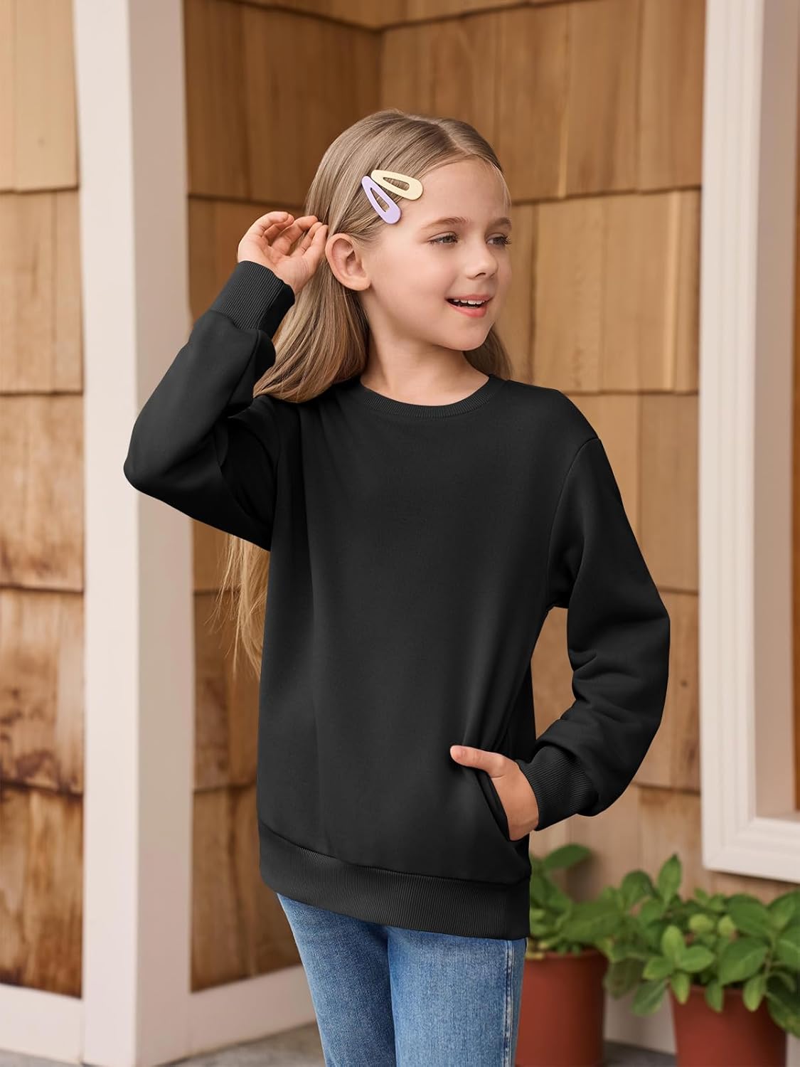 Haloumoning Girls Long Sleeve Sweatshirts Kids Casual Crewneck Loose Fit Pullover with Pockets 5-14 Years - Image 4