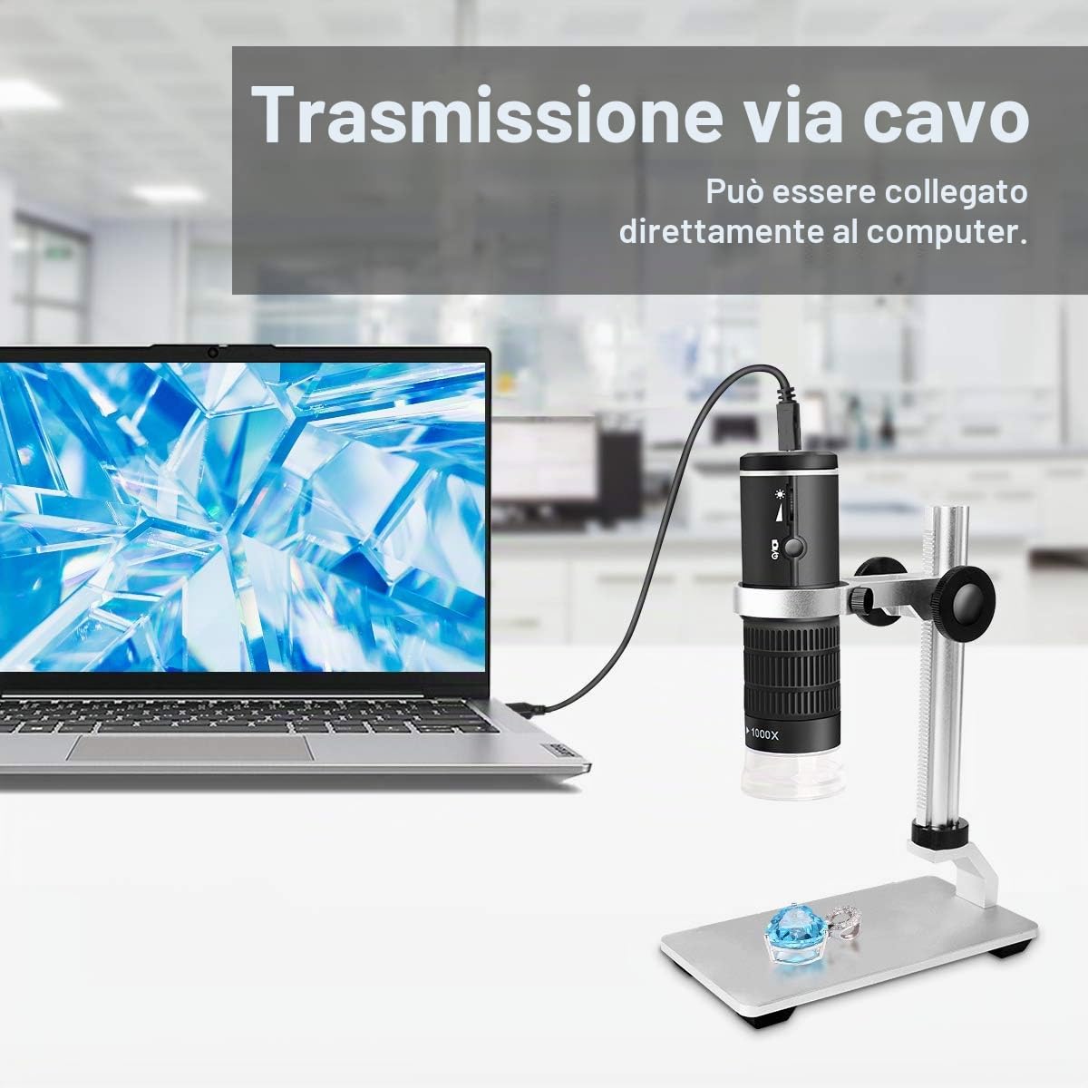 Microscopio digitale WiFi per iPhone Telefono Android Mac Windows, Registrazione video HD 1080P Ingrandimento 50-1000x, Fotocamera portatile per microscopio con borsa per il trasporto