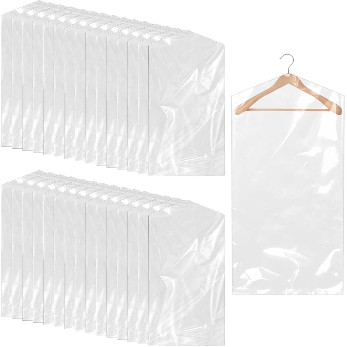 30Pcs Plastic Clothes Covers Protector Bags, 35.4x 23.6inch Dry Cleaning Bags,Clear Clothes Bags Hanging,Dust-proof Clothes Covers for Skirt Coat Suit Jacket (30Pcs,Clean)
