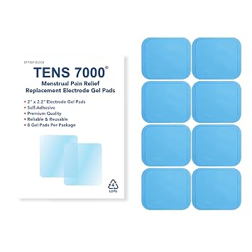TENS 7000 Menstrual Pain Relief Unit Replacement Pads, 8-Pack, Includes Protective Backing, Pre-Gelled & Easy to Use, Specifically Designed for TENS 7000 Unit for Menstrual Pain