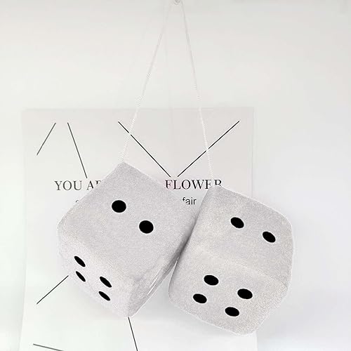 Miniatura 4 de 1 par de dados de 7.62 cm de felpa blanca clásicos vintage dados de coche de los 80's de felpa nostálgica para espejo para espejos interiores de